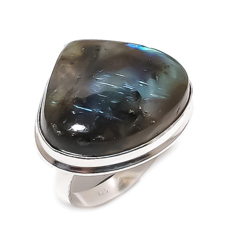 Natural Labradorite Gemstone 925 Sterling Silver Jewelry Ring Size 9 i2I33