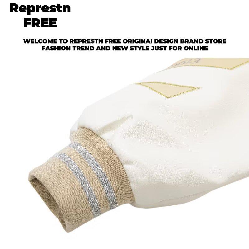 Tide Brand AC Milan Embroidery Leather Sleeve Baseball Jacket