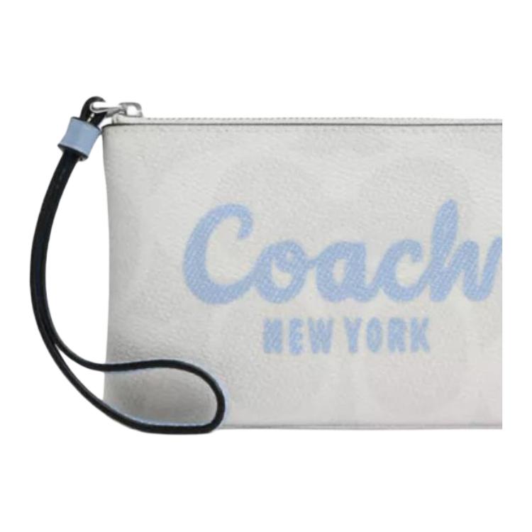 Coach Signature Corner Detachable Strap Coated Canvas Small Clutch Women clutch Chalk Blue CAQ74-SVXUI