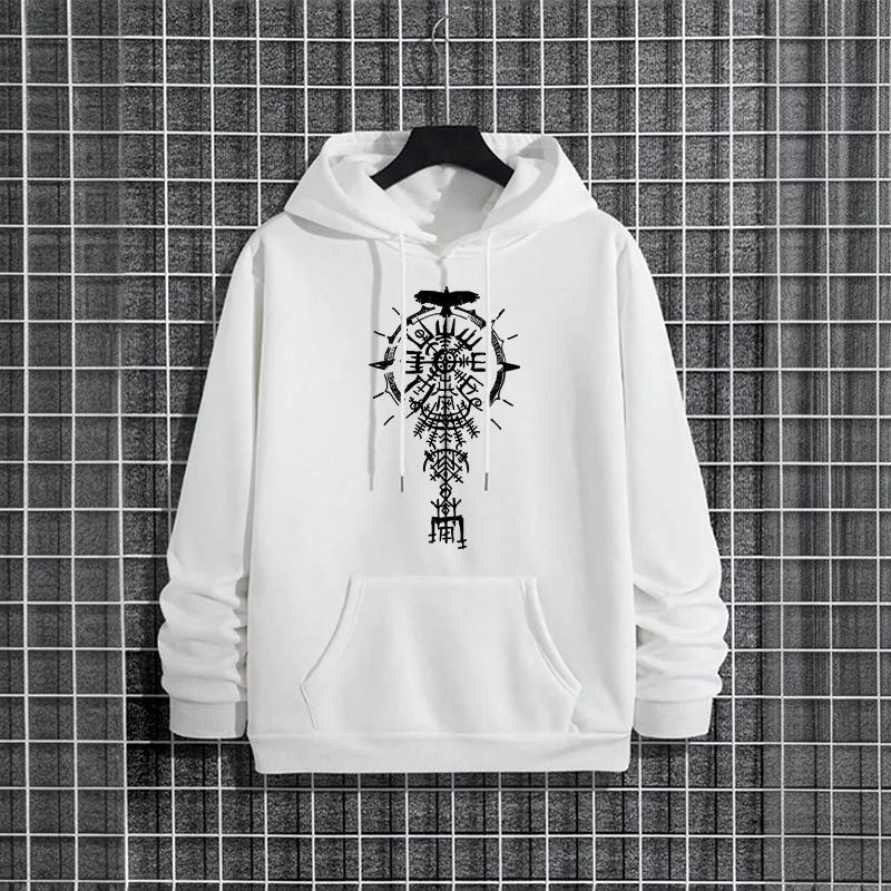 New Fashion Man Hoodie 2025 Urban Streetwear Trendy Hooded Sweatshirt Male Ancient Raven Style Casual Hoody Autumn Winter