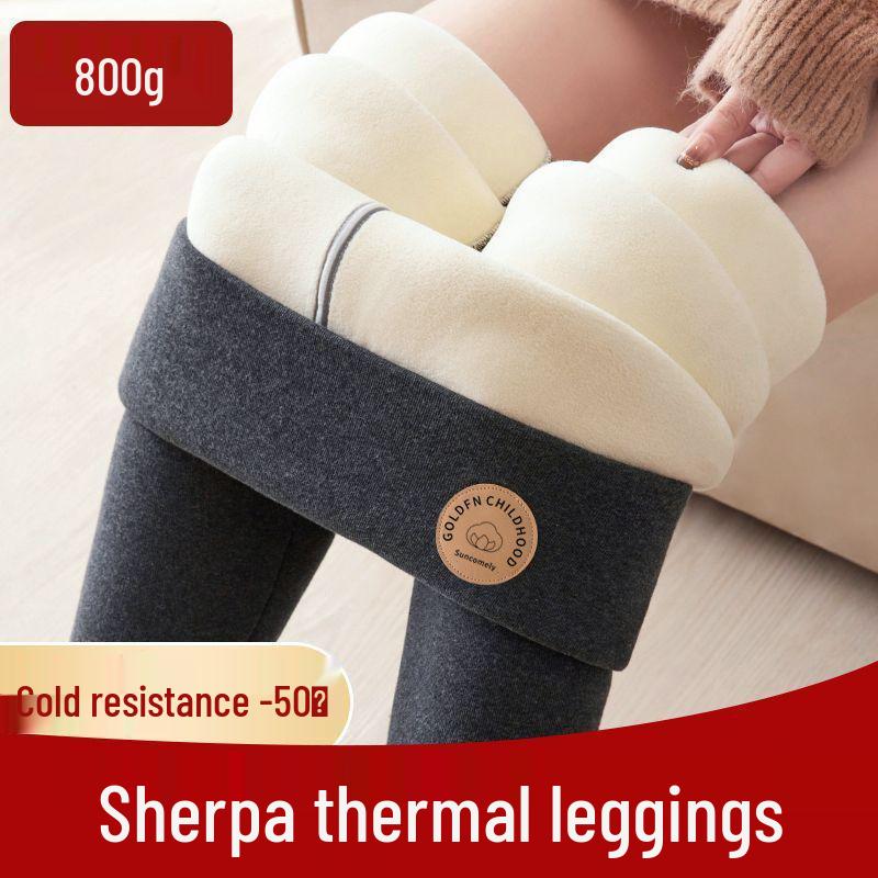 Superdicke Winterleggings für Damen, gefüttert mit Lammwolle, hoher Bund, 800g, Übergröße.