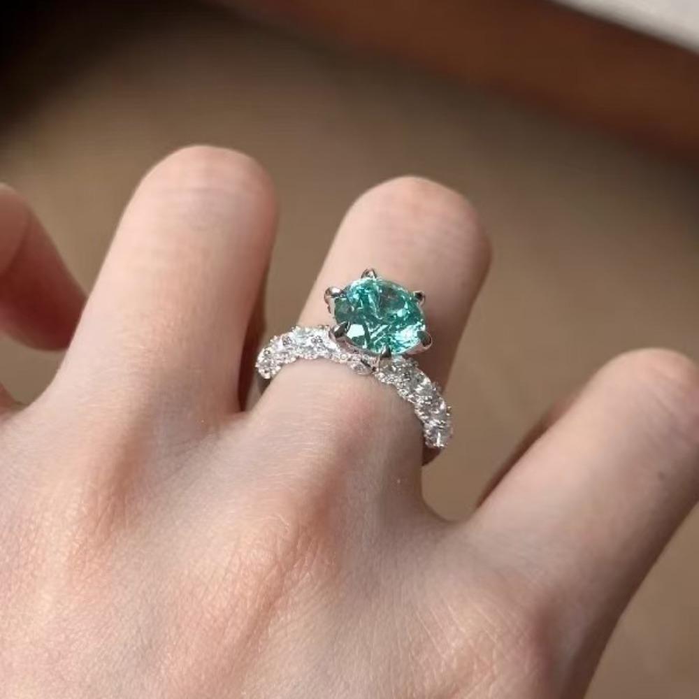 Women Paraiba Green Mint Wave Ring 3 Carat Green Diamond Wedding Band Light Luxury Micro Pave Fashion Jewelry