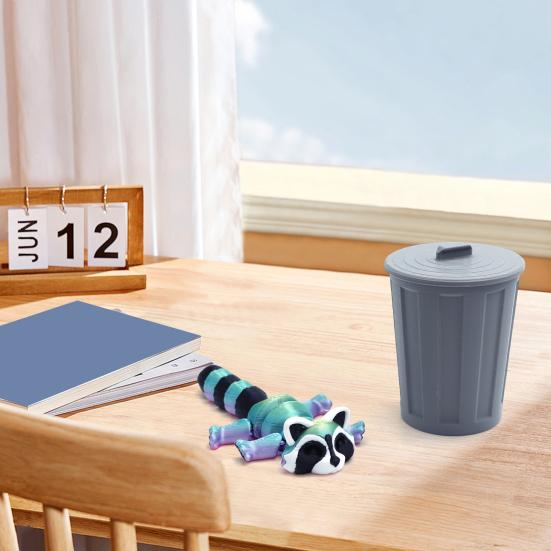 3D Printed Raccoon Figurine Movable Joints Raccoon Fidget Toy Trash Can with Articulated Raccoon Inside Desktop Decoration Ornament