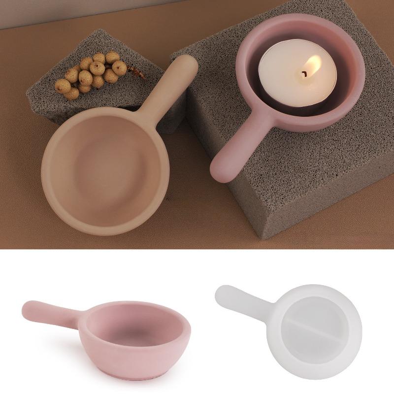 Gypsum Concrete Casting Craft Molds With Handle Candle Cup Mold Frying Pan Shape Candle Holder Conrete Mould Storage Cup