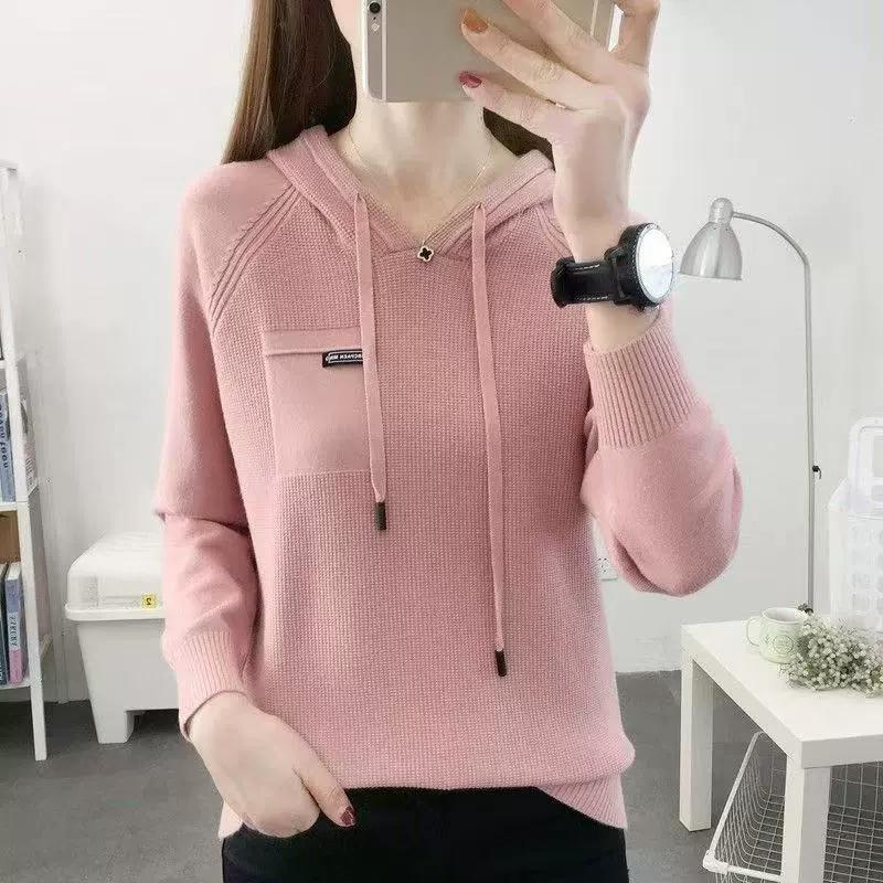Spring and Autumn Hooded Knitted Sweater Women's Fashionable Western Style Loose Sweater Bottom Coat Women's Top