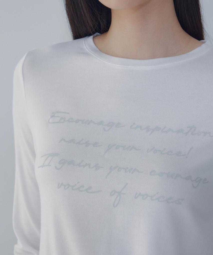 Bobeu Lettering Print Long Sleeve T-Shirt _White_7156340001