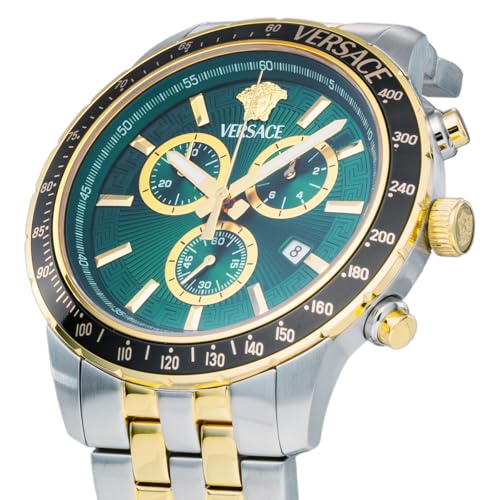 Versace Men's Sport Chrono Watch VEZCA0524, Quartz Movement, Water Resistant, Sapphire Crystal, Green Dial, Stainless Steel [Parallel Import]