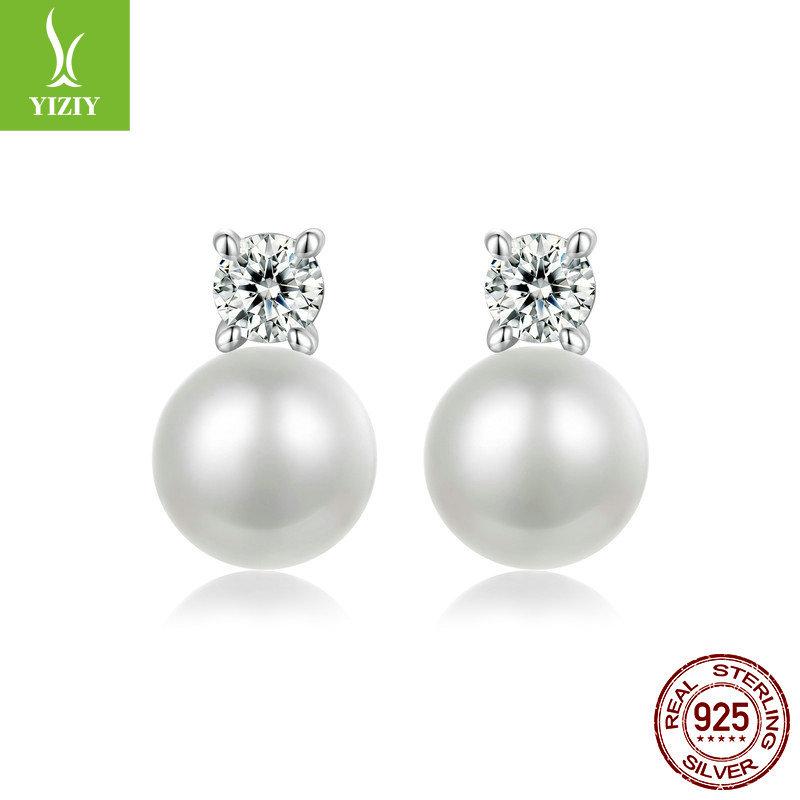 Ohrstecker mit Moissanit-Süßwasserperlen, Eleganter Damenstil, S925 Sterlingsilber mit Gewinde.