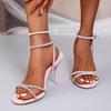Low Sandals for Women Leather Bright Diamond Roman Rubber Sliding Banquet Cross Lace-up Women Date Shoes