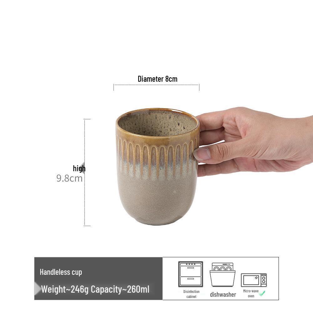 Vintage-Style Ceramic Handleless Teacup Set – Japanese-Inspired Rustic Coffee & Water Cups