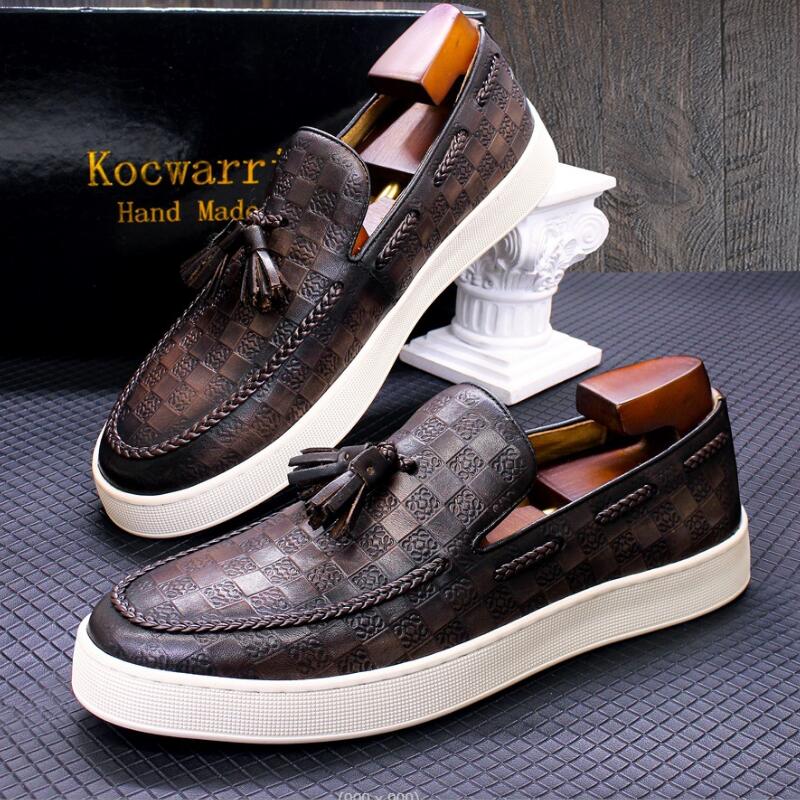 Fashion NEW Casual Men's Shoes Comfortable Flat Handmade Shoes Pattern Tassel Non-slip Shoes Banquet Party Dress Men's Shoes A27