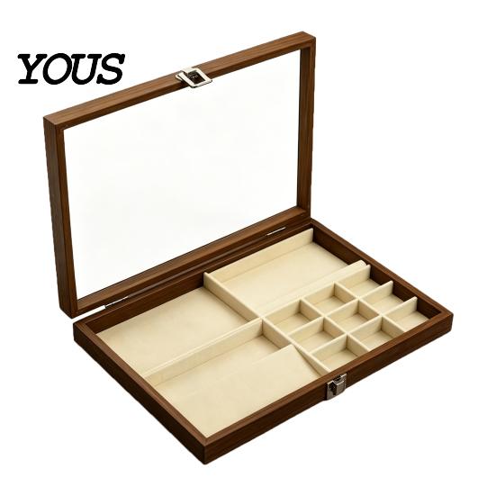 Velvet-lined Jewelry Holder Ring Storage Box, Durable Wood with Compartmentalized Design, Soft Travel Organizer Box Velvet Interior Multi-grid