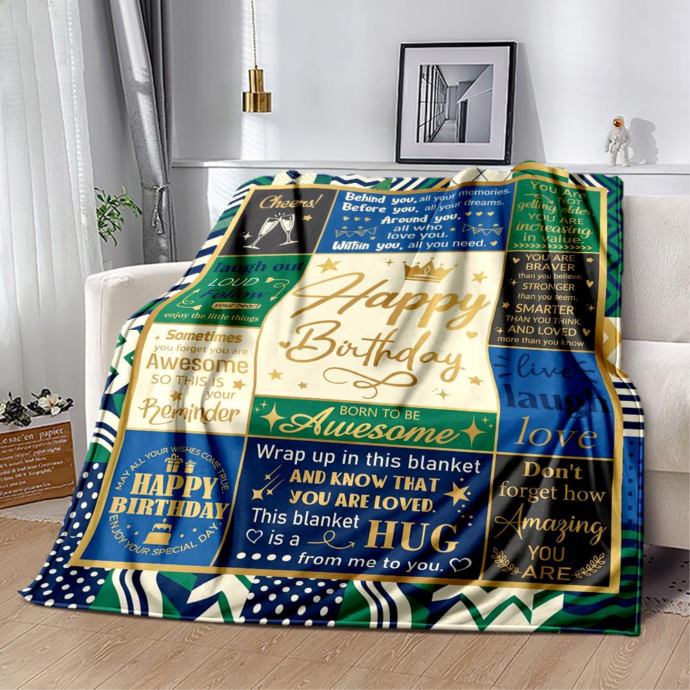 Happy Birthday Wishes Blanket Warmthful Decor Suitable for Picnics Seaside Sofa Four Seasons Multipurpose Digital Print
