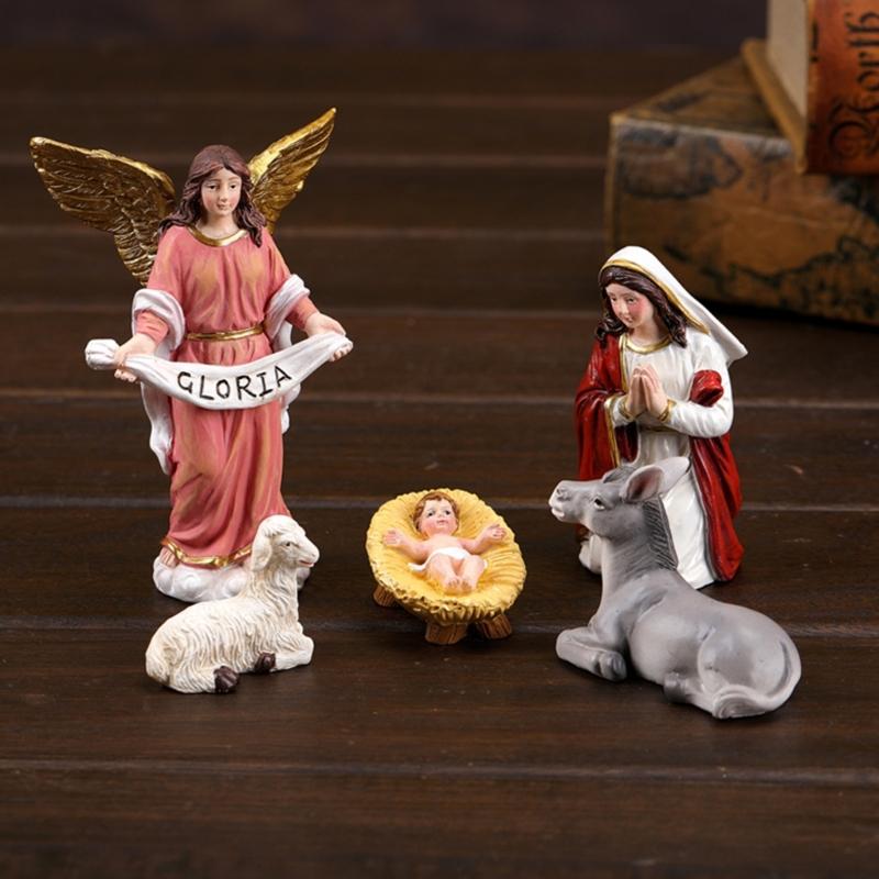 Christmas Nativity Figurines Resin Nativity Scene Statue with Stable Holy Family Statue Table Centerpieces Home Decors