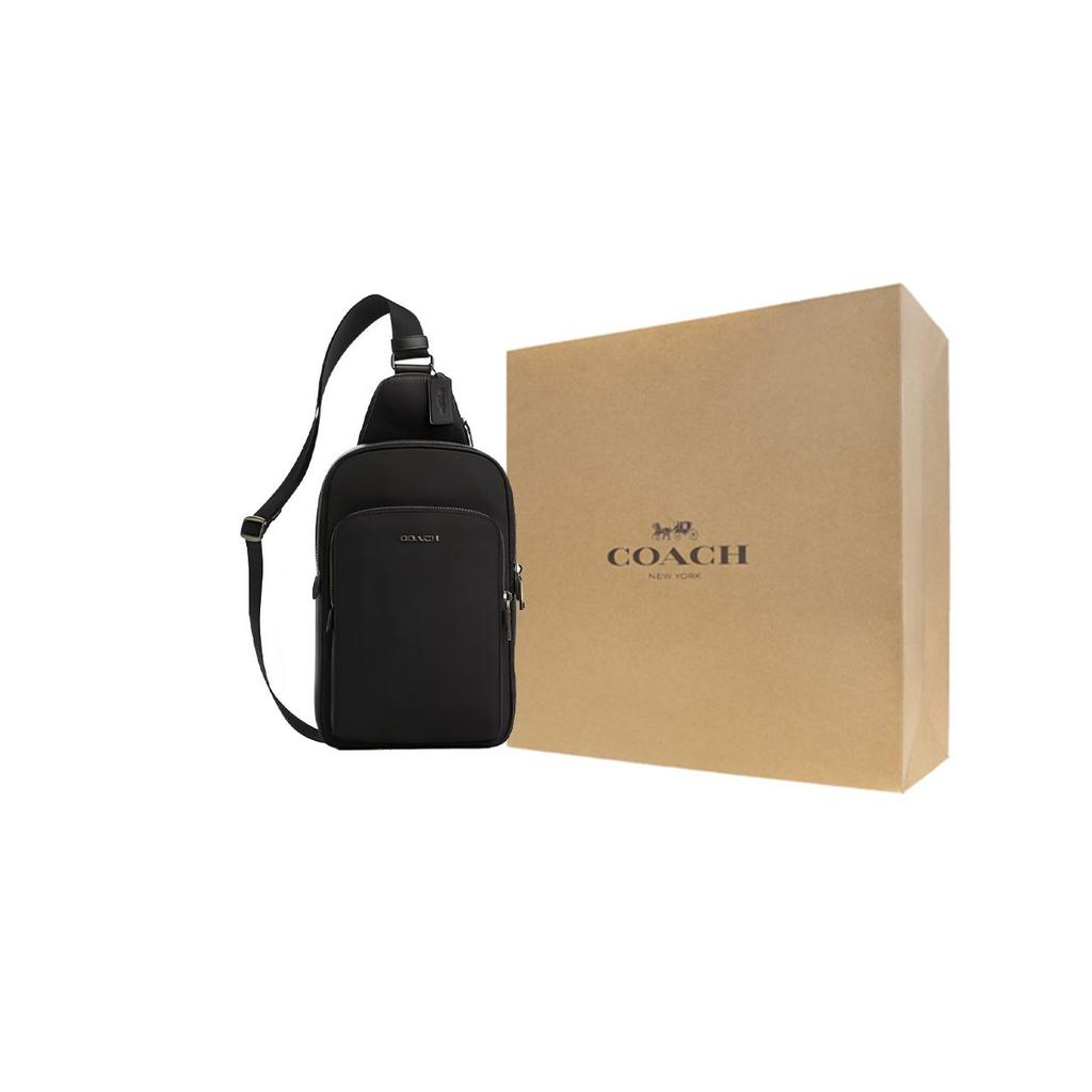 Coach Ethan 21 Brand Letter Logo Zipper Closure Adjustable Shoulder Strap Smooth Calfskin Crossbody Bag Small Men Crossbody Bag Black CO994-QBBK