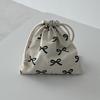 Bow Printed Mini Drawstring Bag Cosmetic Organizer Sweet Storage Pouch for Women Girls