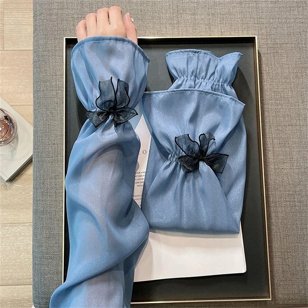 Fingerless Long Arm Sleeves Breathable Summer Arm Warmers Fashion Bow Ice Silk Sleeve Girls