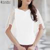 ZANZEA Women Summer V-Neck Lace Splice 3/4 Sleeve Blouse