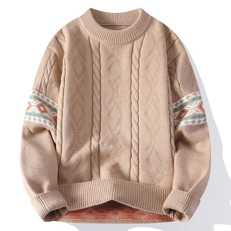 Knit Sweaters for Men Crewneck Loose Fit Lightweight Sweater Men's Casual Twist Textured Patterned Cable Knitted Pullover Sweaters for Christmas