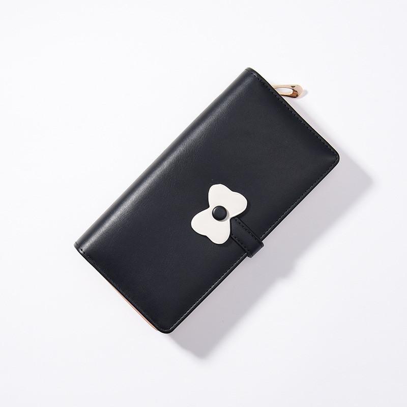 Модный женский кошелек в корейском стиле с надежной застежкой-кнопкой чёрный