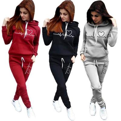Fleece-Trainingsanzug mit Herzmuster für Damen - Herbst/Winter 2022 Europäische & Amerikanische Mode