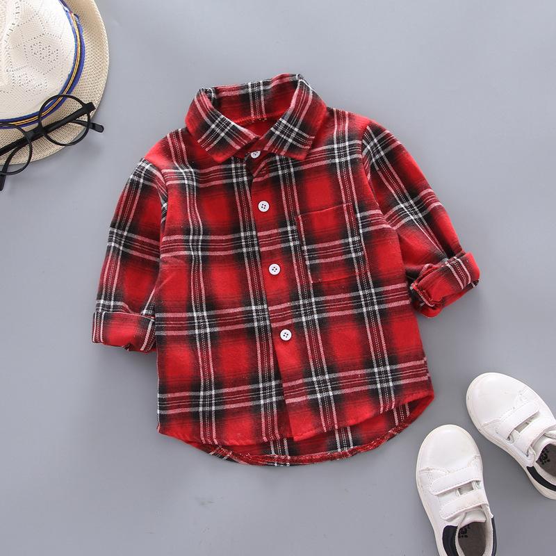Chemise à carreaux à manches longues boutonnée pour enfants, garçons et filles, printemps, automne