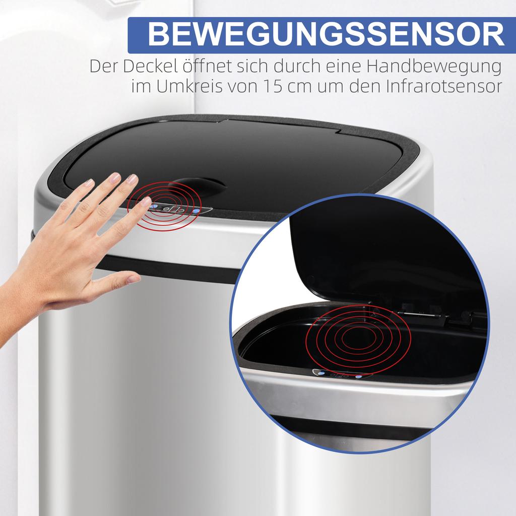Stainless Steel Kitchen Sensor Dustbin Automatic Touchless Rubbish Garbage Waste Bin 48L Silver