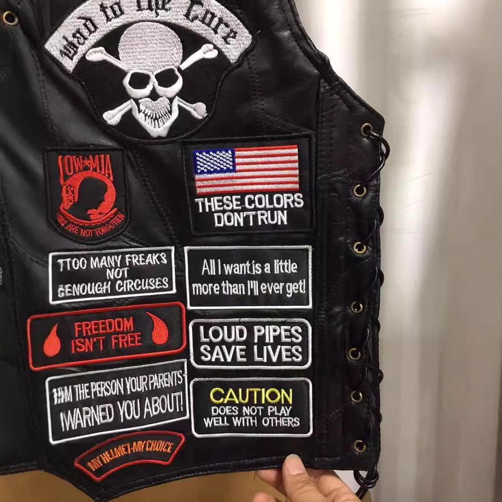 Chaleco de Cuero Patchwork Americano Harley para Hombre para Ciclismo con Parches Bordados, Talla 42