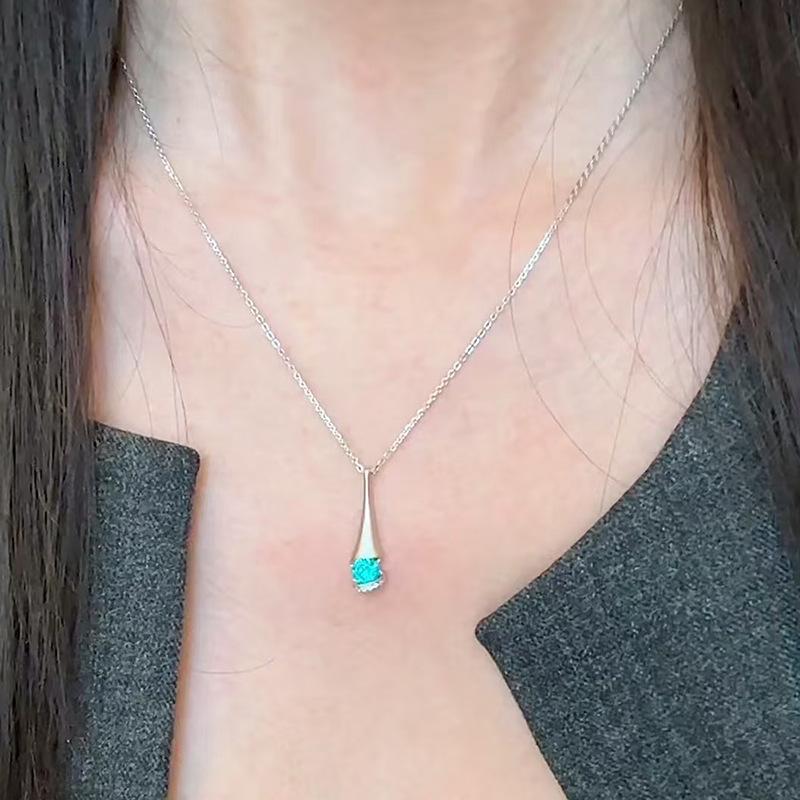 S925 Silver Teardrop Paraiba Necklace Versatile Fashion