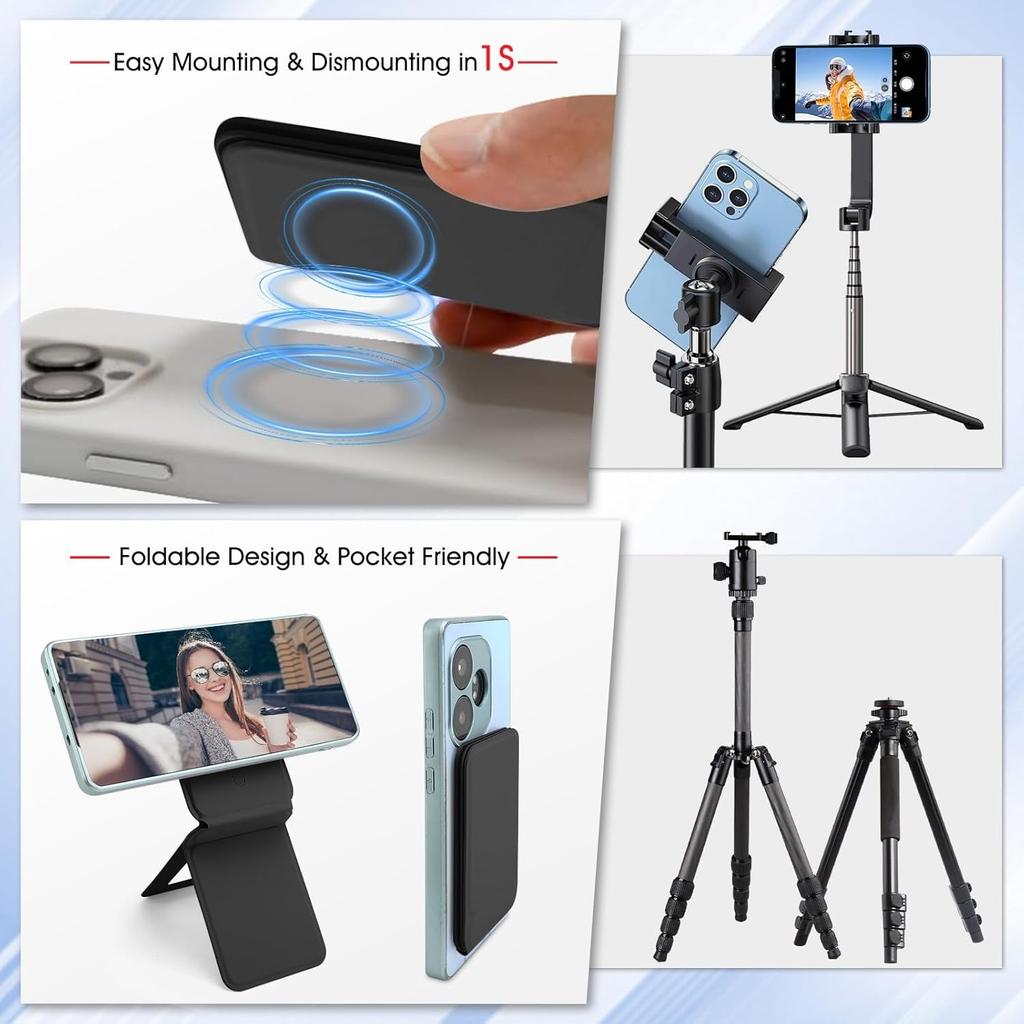Phone Stand, Foldable Magnetic Phone Tripod, Angle Adjustment & Strong Magnets PU Leather Phone Stand, Compatible with All Smart Phone 16/15/14/13/12