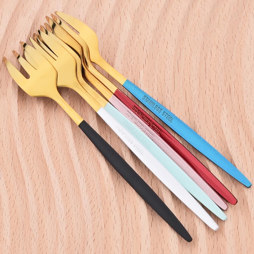 6Pcs Pink Gold Dinnerware Set Stainless Steel Small Fork Cutlery Cake Fork Fruit Fork Dessert Fork Flatware Kitchen Accessory