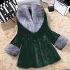 Office Lady Commute Coat Elegant Imitation Fur Hair Collar Splicing V Neck Nine-quarter Sleeves Warm FurJackets Coat For Women