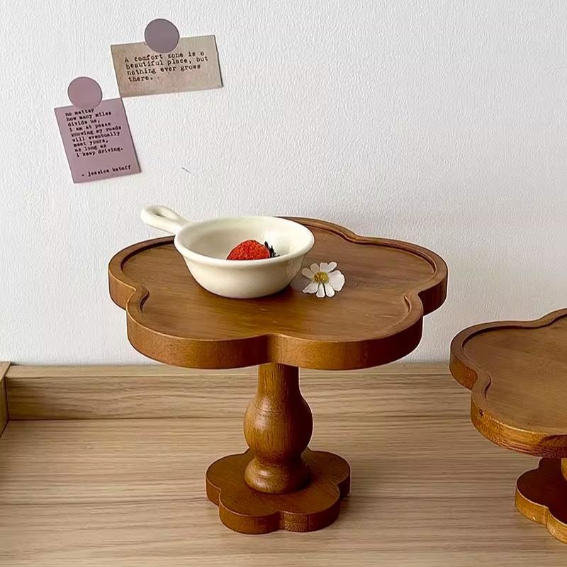 PGY Vintage Holzschale Dekoteller Hoher Fuß Dessert Kuchenteller Kerzenhalter Teekanne Serviertablett Display Japan Blume Speiseteller