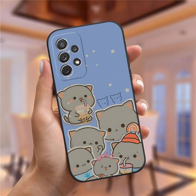 Fun Cartoon Peach Mochi Cat Phone Case for Samsung Galaxy A13 A52 A53 A73 A32 A51 A23 A22 A12 02s A20e A40 A50 A21 A72 A70 Cover