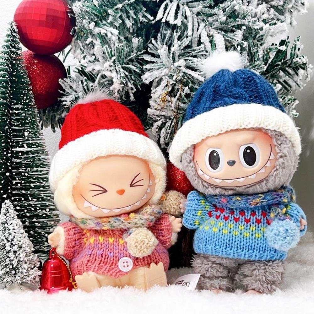 Doll Clothes Set for 17cm 1st/2nd/3rd Figures Winter Christmas Outfit with Sweater/Hat/Scarf (No Doll)