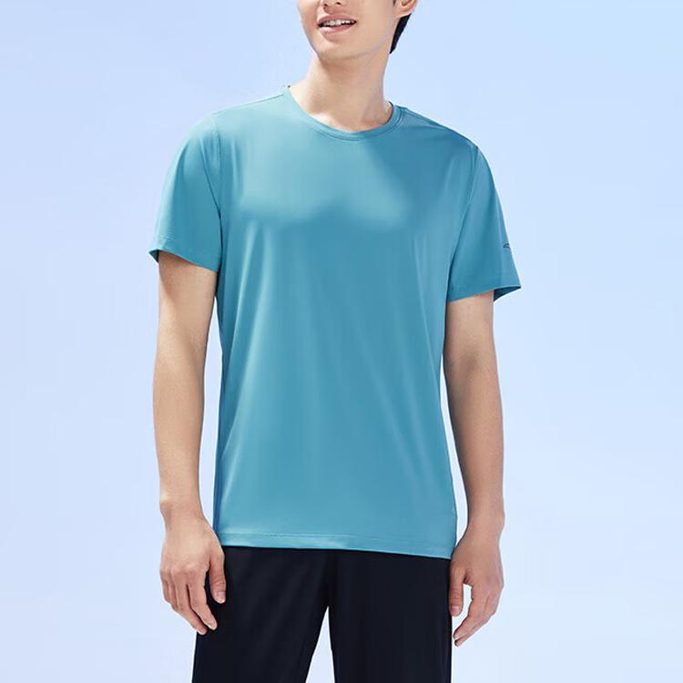 Anta Pure Color Logo Lettering Round Neck Pullover Short Sleeve T-Shirt Men Tops Tao-Grey-Blue 152325109-2