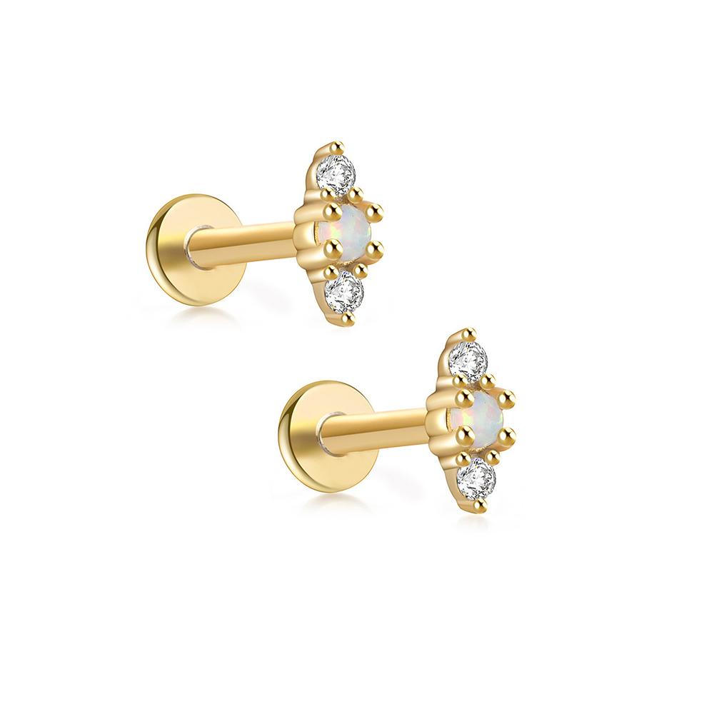 2 Pezzi Orecchino Piercing Minimalista in Acciaio Inossidabile con Opale per Donna Raffinati Piccoli Borchie a Corona Orecchino Cartilagine Gioielli per il Corpo Regalo