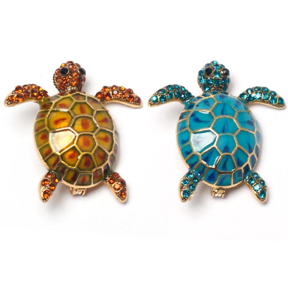 Creative Cute Lifelike Zircon Inlay Drip Glaze Little Turtle Brooches for Women Men Cartoon Animal Pin Clothes Accessory Jewelry