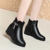 Winter Women Slide Fastener Wedges Heels Ankle Boots Anti-Skip Shoes Round Toe Black Boots Short Plush Warm Shoes