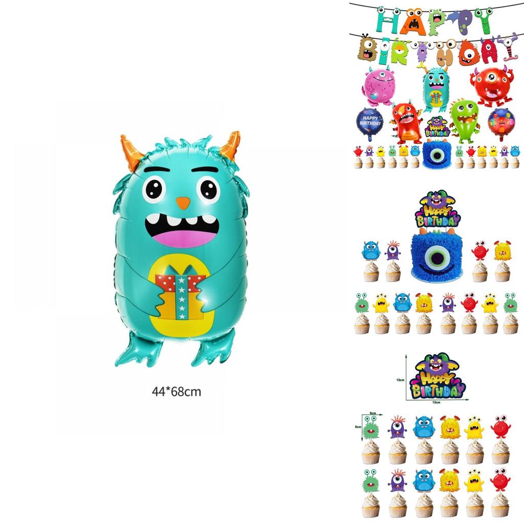 Colorful Cartoon Monster Et Alien Maggie Balloon Party Decor Banner Cake Topper For Birthday Supplies