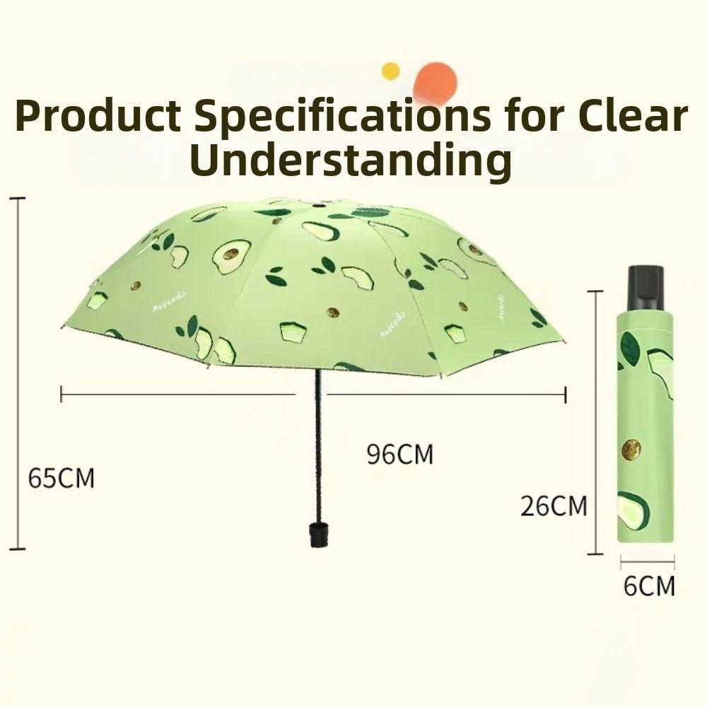 Black Rubber Handle Fruit Print Umbrella Small Lightweight Manual UV Protection Umbrella Windproof Compact Rain Umbrella