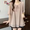 Plus Size Summer French Style Midi Shirt Women's Fashion Slimming Short Sleeve Chiffon Top Round Neck Fly Sleeve Urban Style