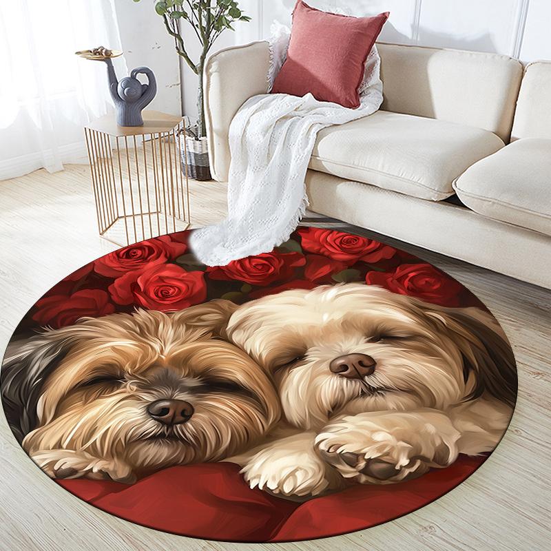 Shih Tzu and Roses Pattern Round rug,Carpet Rug for Living Room Bedroom Playroom ,Non-slip Floor Mat,Holiday Gifts and Birthday Gifts.