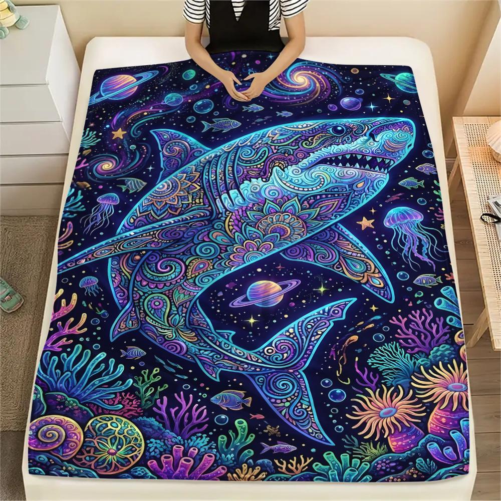 Colorful Line Marine OrganismsPrint Flannel Blanket,High Quality Comfortable for All Seasons,Home Decor,Warmth and Comfort,Perfect for Christmas Gifts
