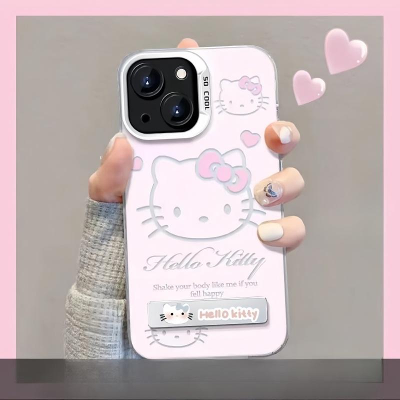 Cartoon Hello Kitty Bracket Holder Phone Case For Iphone 17 Pro Max 17 Air 16 15 14 11 12 13 Pro Max 16 Plus 16e 13 Mini Casing