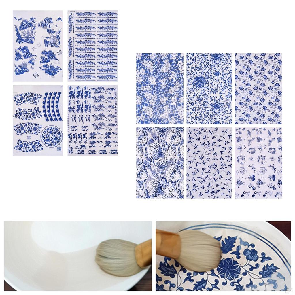 Art Decals Flower Paper Transfer Blue Sticker Underglazed DIY
