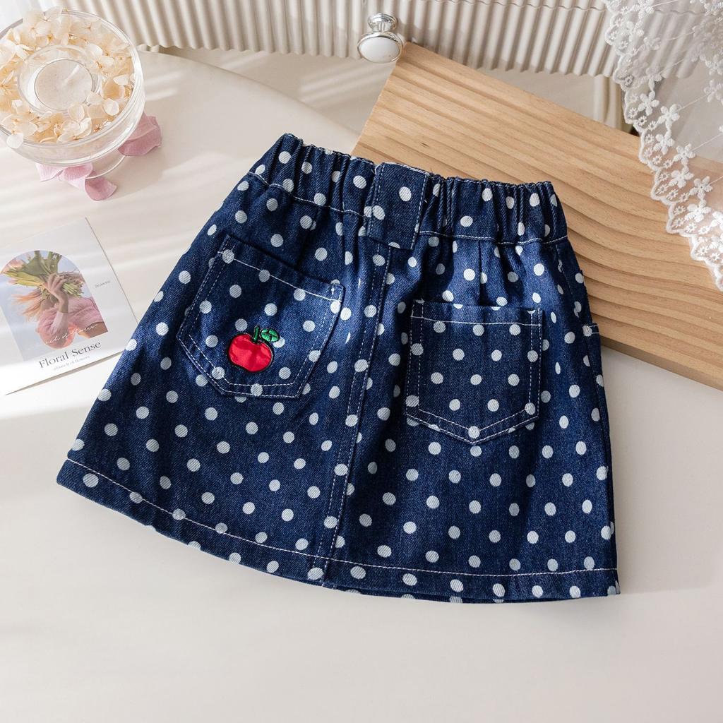 Summer Polka Dot Denim Short Skirt for Girls Summer Half Length Skirt Fashionable Skirt for Baby Girls