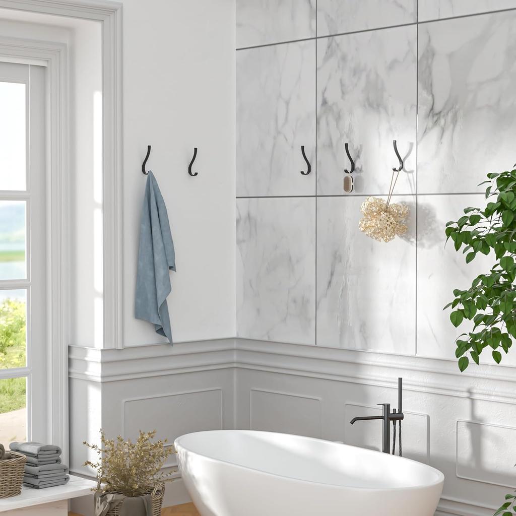 6PCS Large Black Coat Hooks, Heavy Duty Wall Mount, for Hanging, Backpacks, Bathroom, Mudroom, Entryway