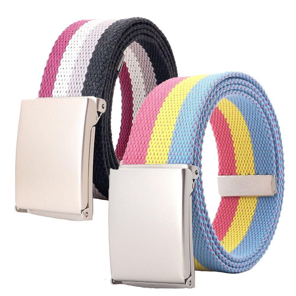 120cm Metel Buckle Belt Colorful Waistband Fashion Canvas Belt  Unisex