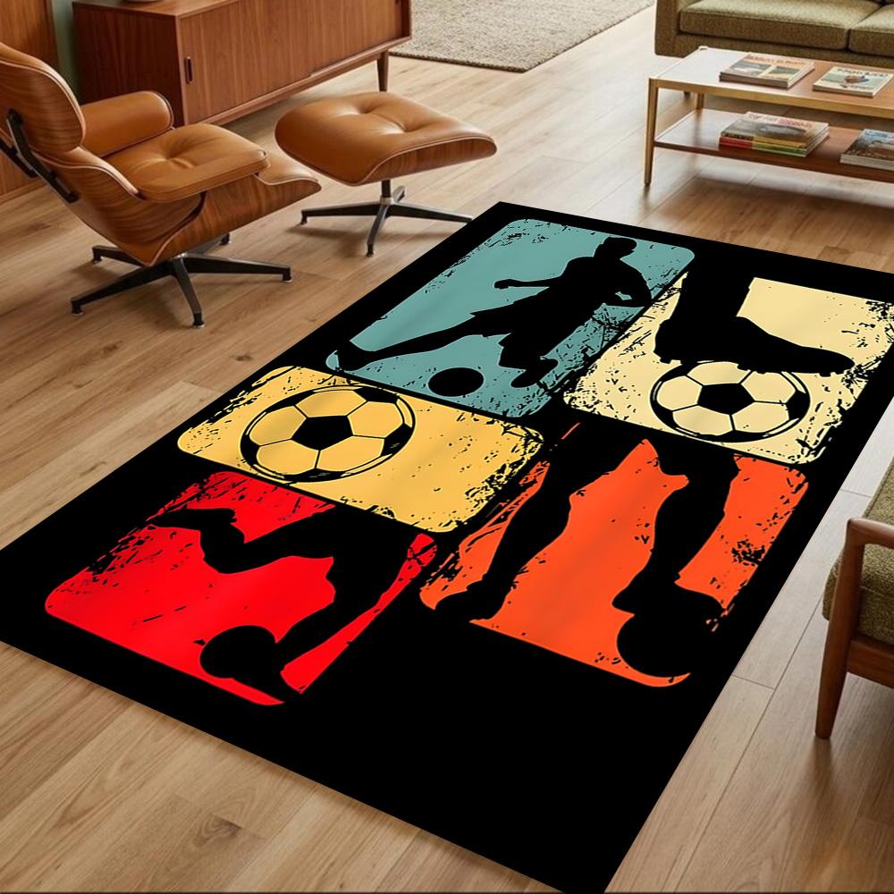 Soccer Field Strategy Sketch Decorative Area Rug Compact Foldable Construction Non-slip Bottom All-season Home Use Elegant Luxury Rug
